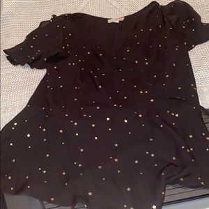 Black with gold stars wrap tie blouse